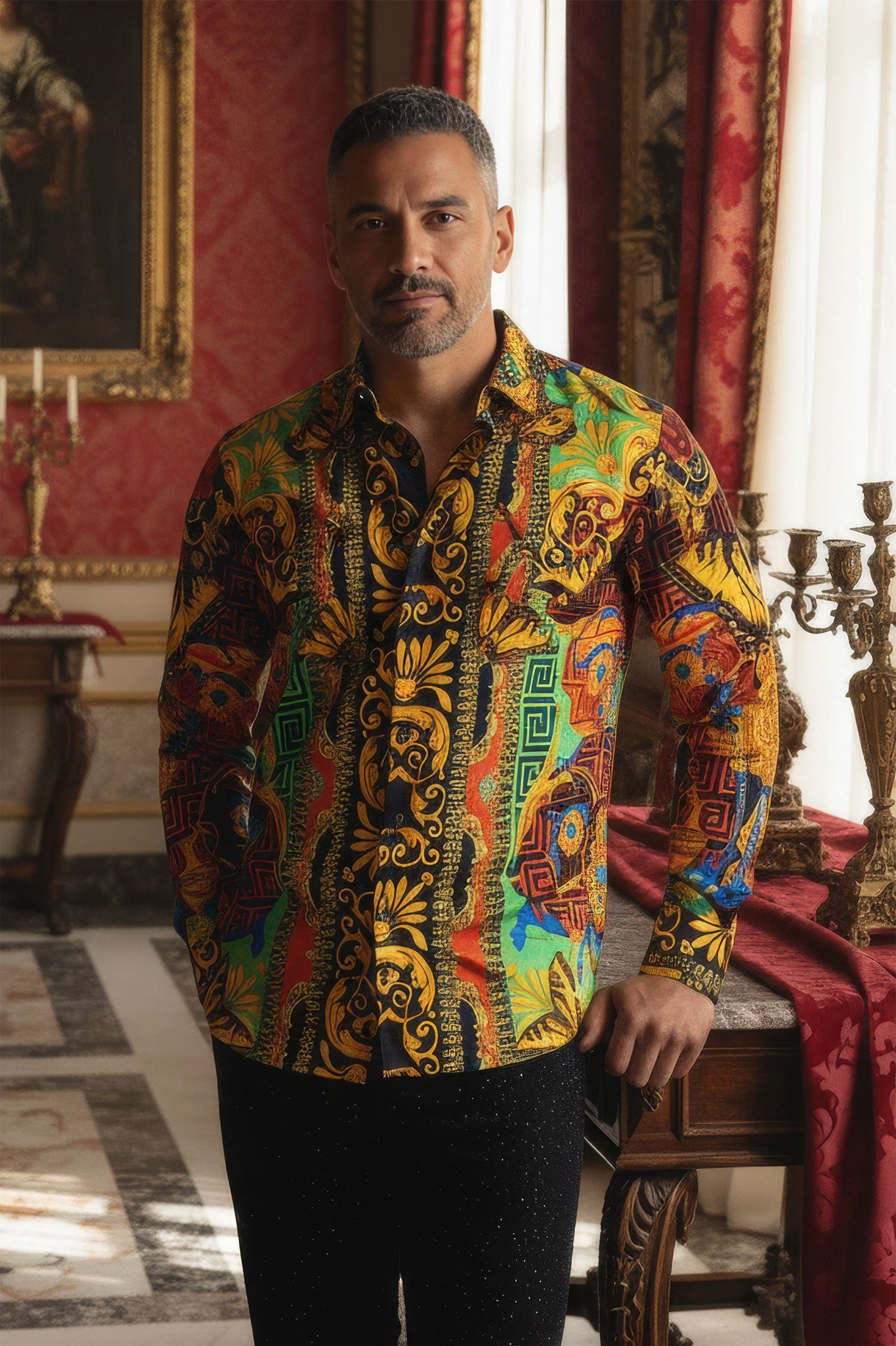 Barabas Wholesale Men's Medusa Floral Baroque Butterfly Greek Shirt 2SP223 Multi