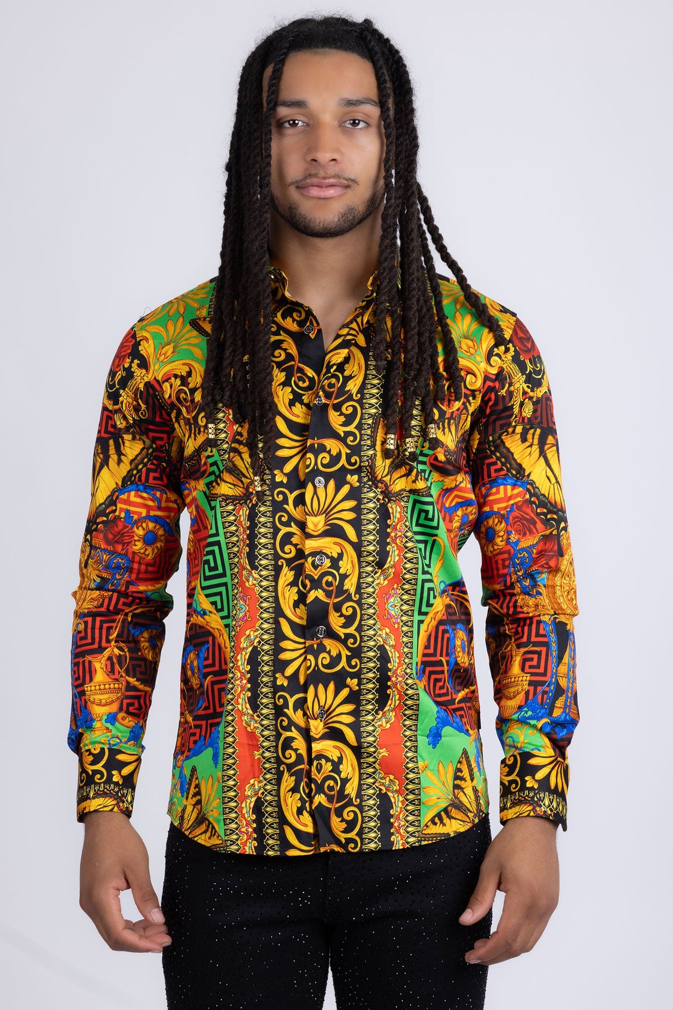 Barabas Wholesale Men's Medusa Floral Baroque Butterfly Greek Shirt 2SP223 Multi