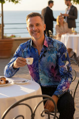 Barabas Wholesale men's Peacock Abstract printed long sleeve shirts 2SP31 Blue