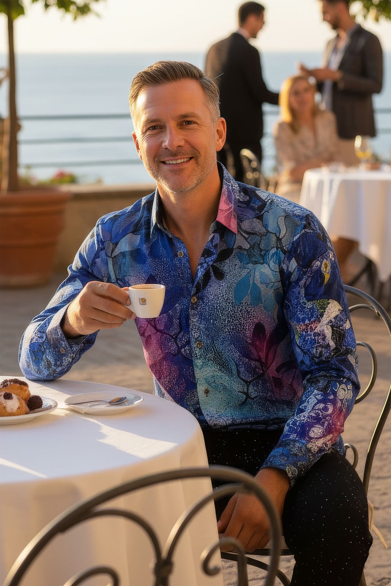 Barabas Wholesale men's Peacock Abstract printed long sleeve shirts 2SP31 Blue