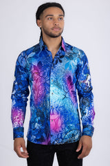 Barabas Wholesale men's Peacock Abstract printed long sleeve shirts 2SP31 Blue