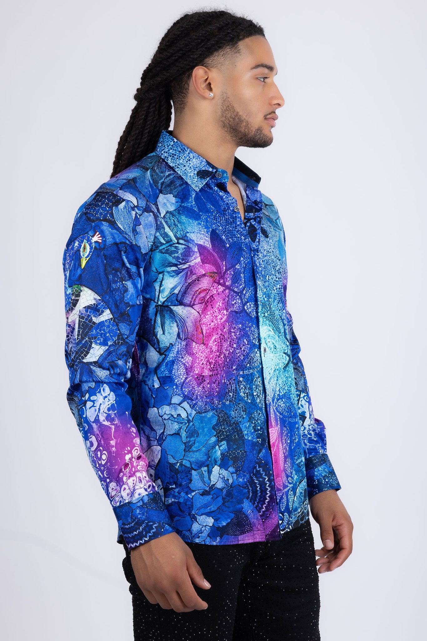 Barabas Wholesale men's Peacock Abstract printed long sleeve shirts 2SP31 Blue