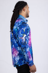 Barabas Wholesale men's Peacock Abstract printed long sleeve shirts 2SP31 Blue