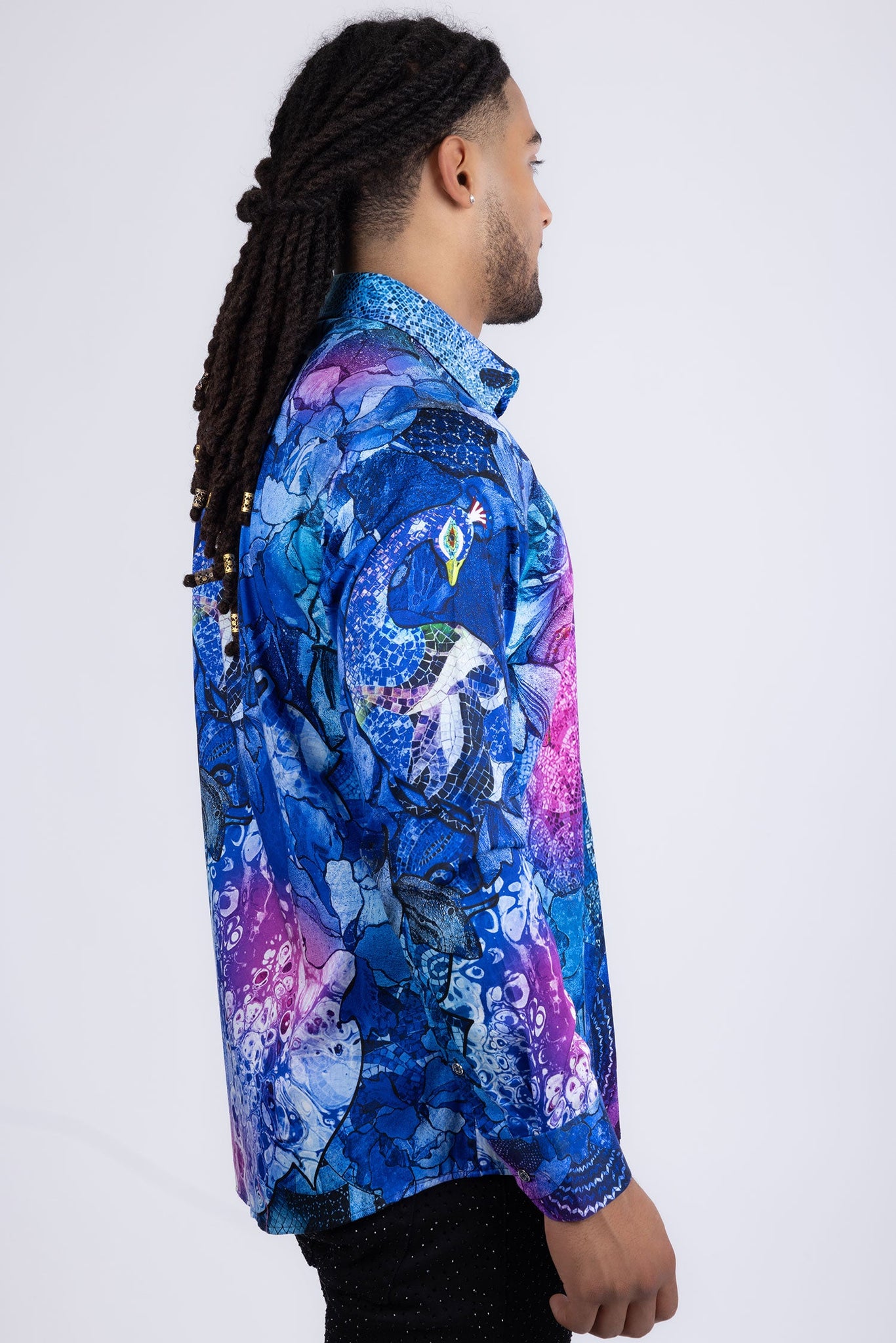 Barabas Wholesale men's Peacock Abstract printed long sleeve shirts 2SP31 Blue