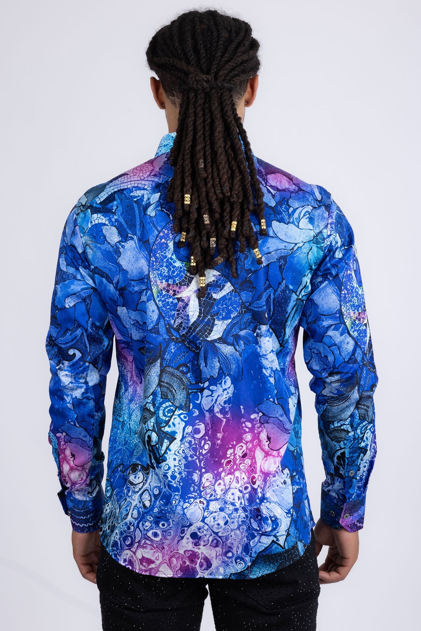 Barabas Wholesale men's Peacock Abstract printed long sleeve shirts 2SP31 Navy