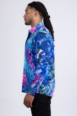 Barabas Wholesale men's Peacock Abstract printed long sleeve shirts 2SP31 Blue