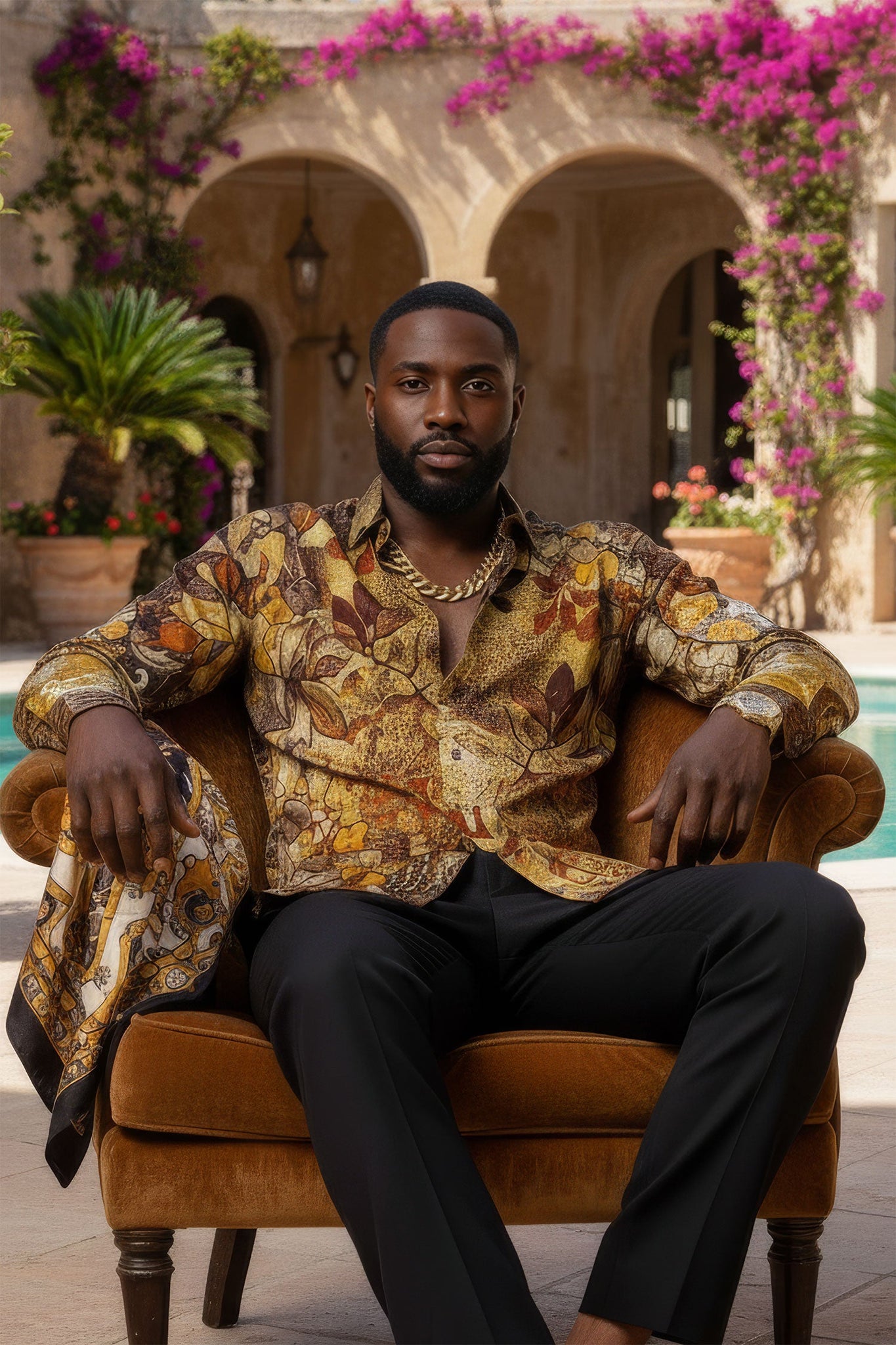 Barabas Wholesale men's Peacock Abstract printed long sleeve shirts 2SP31 Brown