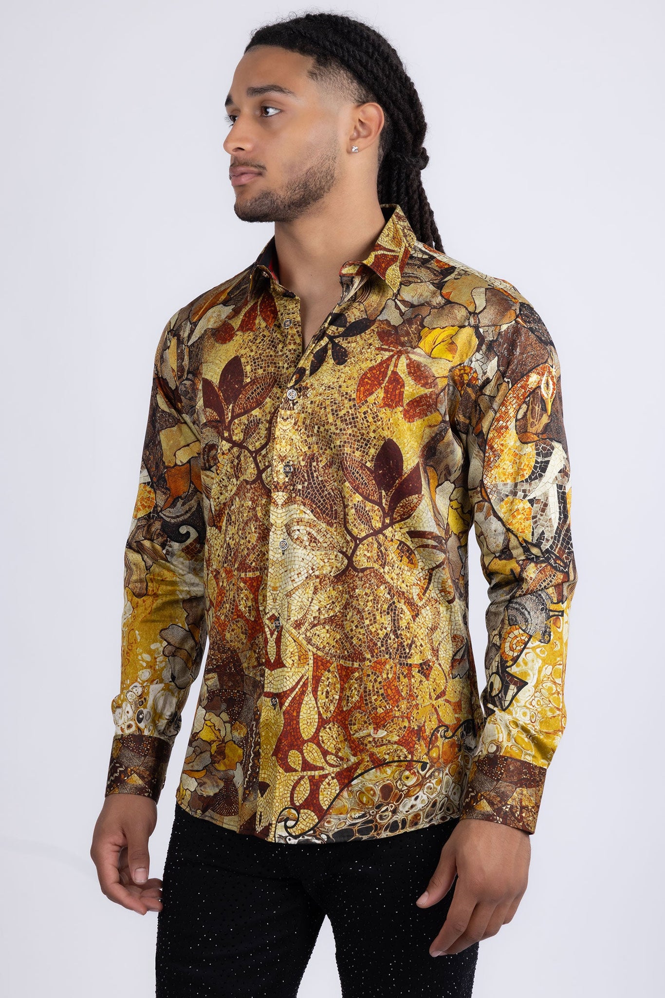 Barabas Wholesale men's Peacock Abstract printed long sleeve shirts 2SP31 Brown
