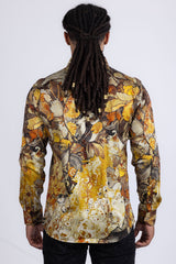 Barabas Wholesale men's Peacock Abstract printed long sleeve shirts 2SP31 Brown