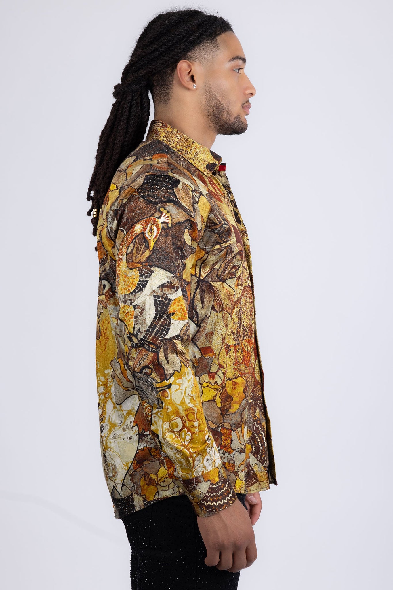 Barabas Wholesale men's Peacock Abstract printed long sleeve shirts 2SP31 Brown