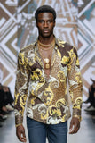 Barabas Wholesale men's Leopard Floral Greek Key Pattern Baroque Shirts 2SP34 Coffee