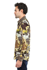 Barabas Wholesale men's Leopard Floral Greek Key Pattern Baroque Shirts 2SP34 Coffee