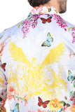 Barabas Wholesale Men's floral butterfly bird printed Long Sleeve Shirts 2SP38 White