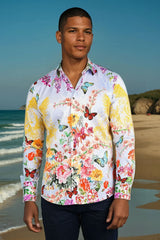 Barabas Wholesale Men's floral butterfly bird printed Long Sleeve Shirts 2SP38 Yellow
