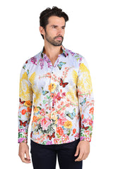 Barabas Wholesale Men's floral butterfly bird printed Long Sleeve Shirts 2SP38 2SP38 Yellow