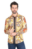 Barabas Men's Leopard Greek Pattern Crown Long Sleeve Shirts 2SP41 Gold
