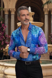 Barabas Wholesale Men's Rhinestone Medusa Floral Angeles Baroque Shirt 2SPR220 Blue