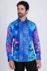 Barabas Wholesale Men's Rhinestone Medusa Floral Angeles Baroque Shirt 2SPR220 Blue