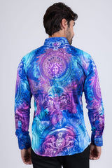 Barabas Wholesale Men's Rhinestone Medusa Floral Angeles Baroque Shirt 2SPR220 Blue