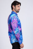 Barabas Wholesale Men's Rhinestone Medusa Floral Angeles Baroque Shirt 2SPR220 Blue