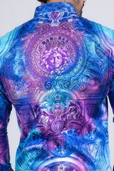 Barabas Wholesale Men's Rhinestone Medusa Floral Angeles Baroque Shirt 2SPR220 Blue