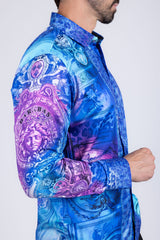 Barabas Wholesale Men's Rhinestone Medusa Floral Angeles Baroque Shirt 2SPR220 Blue