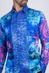 Barabas Wholesale Men's Rhinestone Medusa Floral Angeles Baroque Shirt 2SPR220 Blue