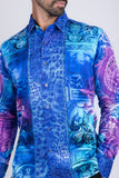 Barabas Wholesale Men's Rhinestone Medusa Floral Angeles Baroque Shirt 2SPR220 Blue