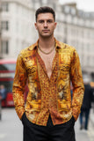 Barabas Wholesale Men's Rhinestone Medusa Floral Angeles Baroque Shirt 2SPR220 Rust