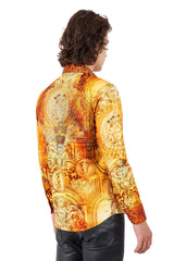 Barabas Wholesale Men's Rhinestone Medusa Floral Angeles Baroque Shirt 2SPR220 Gold