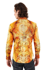 Barabas Wholesale Men's Rhinestone Medusa Floral Angeles Baroque Shirt 2SPR220 Rust