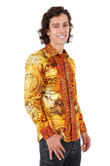 Barabas Wholesale Men's Rhinestone Medusa Floral Angeles Baroque Shirt 2SPR220 Rust