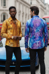 Barabas Wholesale Men's Rhinestone Medusa Floral Angeles Baroque Shirt 2SPR220 Rust