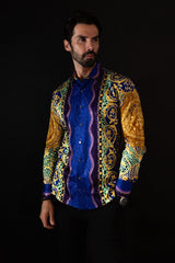 Barabas Wholesale Men's Rhinestone Medusa Floral Baroque leopard Shirt 2SPR221 Multi Color