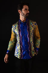 Barabas Wholesale Men's Rhinestone Medusa Floral Baroque leopard Shirt 2SPR221 Multi Color