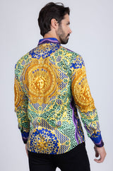 Barabas Wholesale Men's Rhinestone Medusa Floral Baroque leopard Shirt 2SPR221 Multi Color