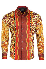 Barabas Wholesale Men's Rhinestone Medusa Floral Baroque leopard Shirt 2SPR221 Red