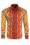 Barabas Wholesale Men's Rhinestone Medusa Floral Baroque leopard Shirt 2SPR221 Red