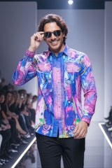 Barabas Wholesale Men's Rhinestone Medusa Floral Printed Baroque Shirt 2SPR222