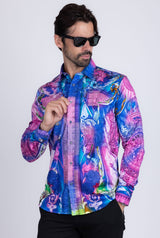 Barabas Wholesale Men's Rhinestone Medusa Floral Printed Baroque Shirt 2SPR222