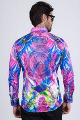 Barabas Wholesale Men's Rhinestone Medusa Floral Printed Baroque Shirt 2SPR222