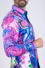 Barabas Wholesale Men's Rhinestone Medusa Floral Printed Baroque Shirt 2SPR222