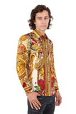 Barabas Wholesale Men's Rhinestone Medusa Floral Printed Baroque Shirt 2SPR222 Gold