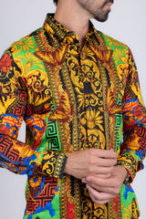 Barabas Wholesale Men's Rhinestone Medusa Floral Baroque Butterfly Shirt 2SPR223 Multi
