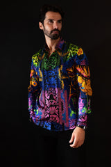 Barabas Wholesale Men's Rhinestone Medusa Floral Baroque Butterfly Shirt 2SPR223 Sorbet