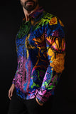 Barabas Wholesale Men's Rhinestone Medusa Floral Baroque Butterfly Shirt 2SPR223 Blue