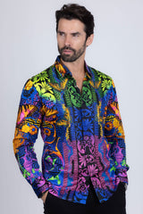 Barabas Wholesale Men's Rhinestone Medusa Floral Baroque Butterfly Shirt 2SPR223 Blue