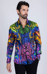 Barabas Wholesale Men's Rhinestone Medusa Floral Baroque Butterfly Shirt 2SPR223 Blue
