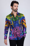 Barabas Wholesale Men's Rhinestone Medusa Floral Baroque Butterfly Shirt 2SPR223 Blue