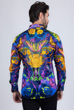 Barabas Wholesale Men's Rhinestone Medusa Floral Baroque Butterfly Shirt 2SPR223 Blue